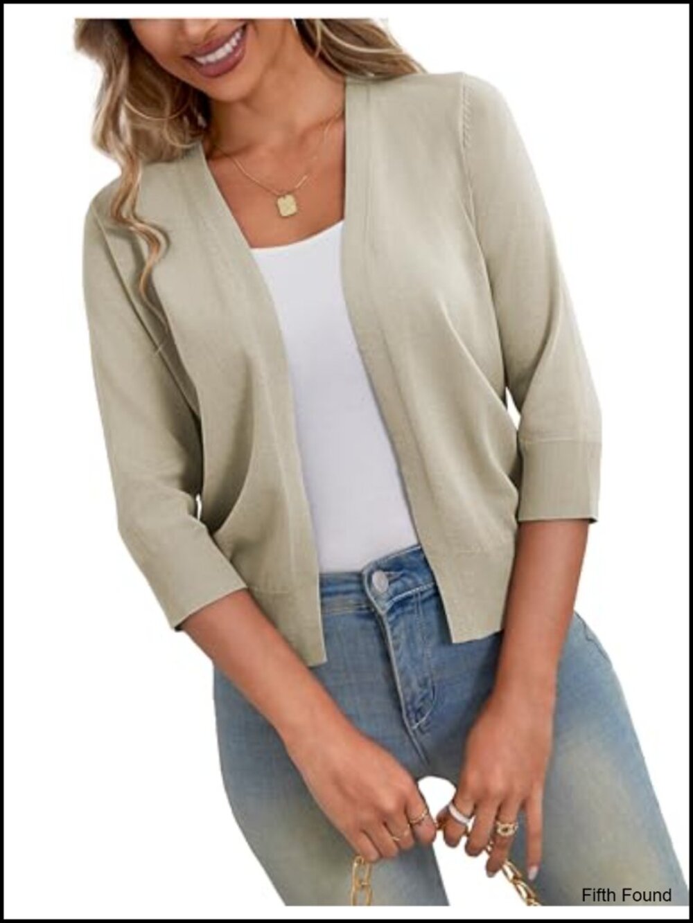 Women 3/4 Sleeve Open Front Cropped Shrug Cardigan